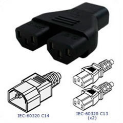 C14 Plug to 2x C13 Connector Molded Adapter